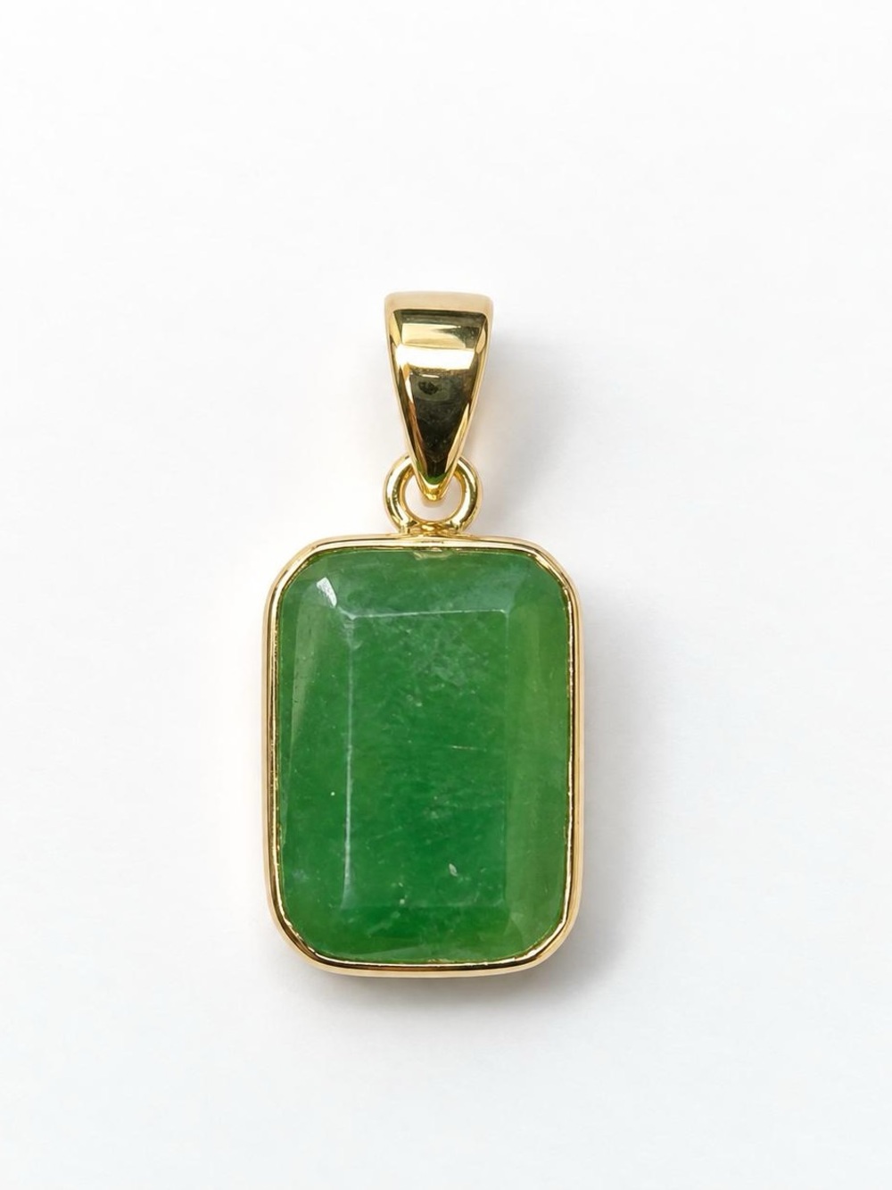 14K Real Solid Gold Rectangular Jade Pendant Charm Bezel Set 19x9mm